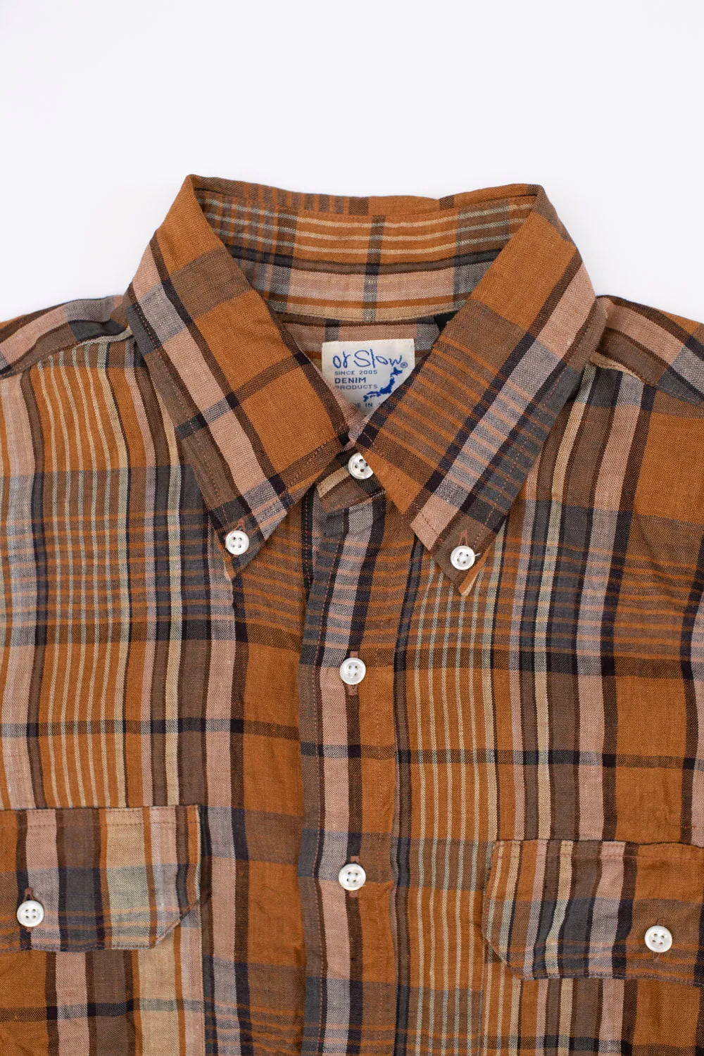 01-8113-44 - Linen Button-Down Safari Shirt - Orange Check