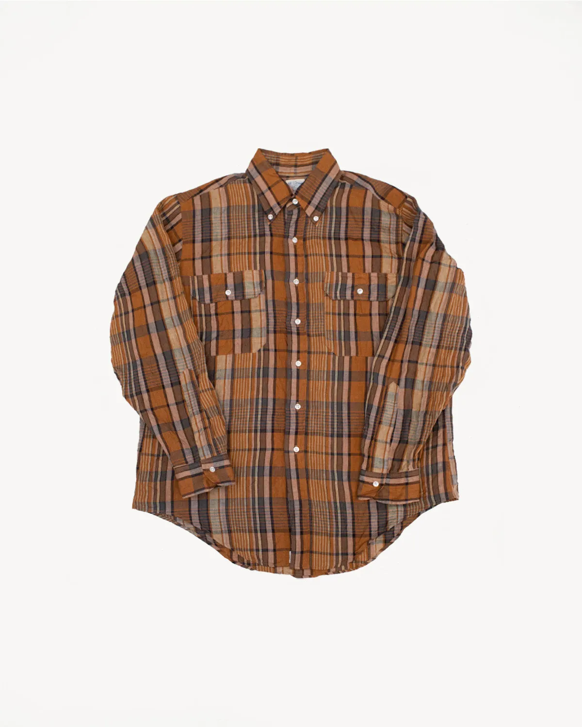 01-8113-44 - Linen Button-Down Safari Shirt - Orange Check
