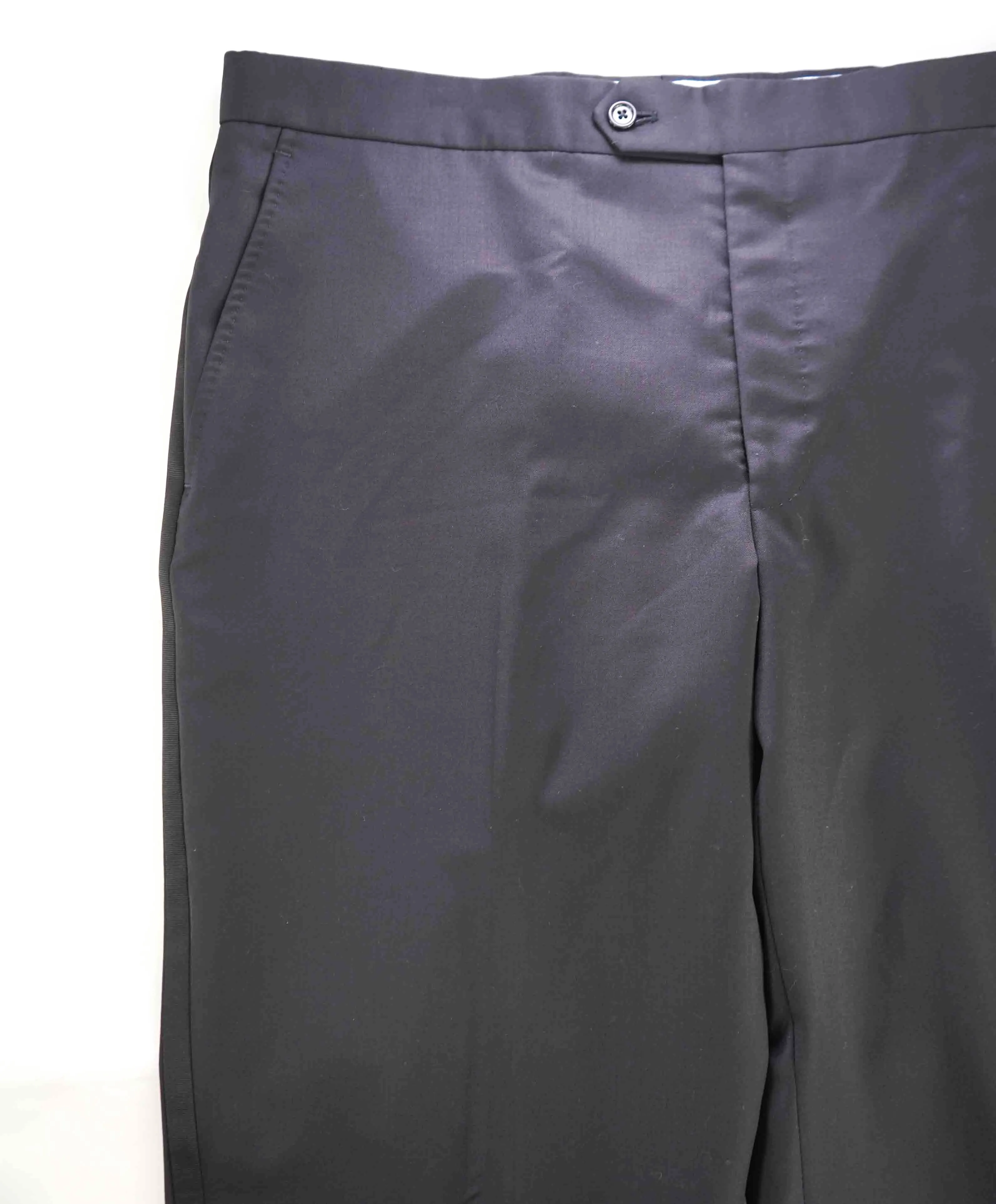 $398 SAKS FIFTH AVE - Black Wool MADE IN ITALY Flat Front Dress Tux Pants- 38W