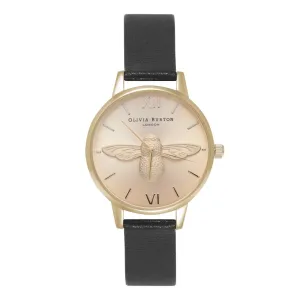 3D Bee Midi Black Dial Black and Gold Watch