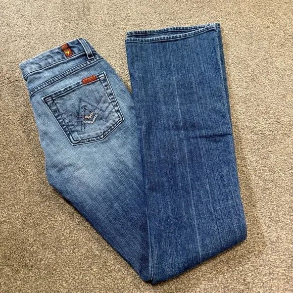 7 For All Mankind Women A Pocket Jeans Flared Wide Leg Dark Wash size 28