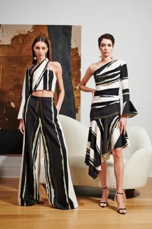 Abstract Print Wide Leg Flowy Trouser