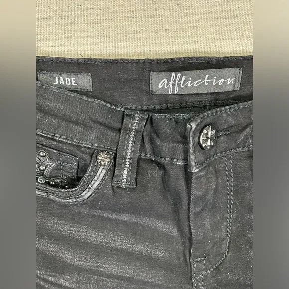 Affliction NWTs Women’s 28 Jade Standard Jet Black Stretch Denim Flared Jeans‎