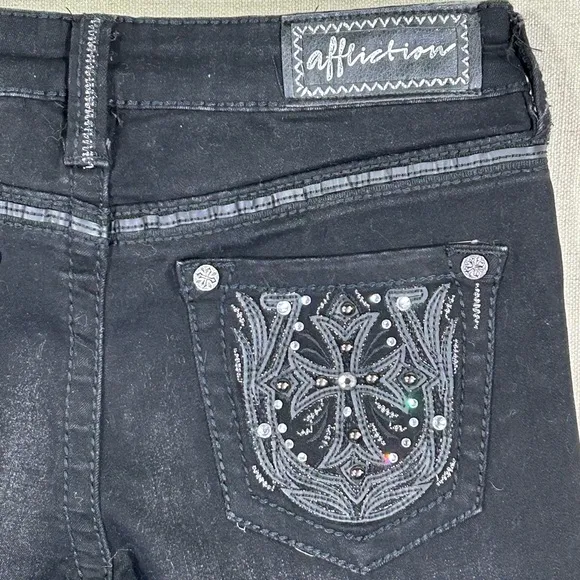 Affliction NWTs Women’s 28 Jade Standard Jet Black Stretch Denim Flared Jeans‎