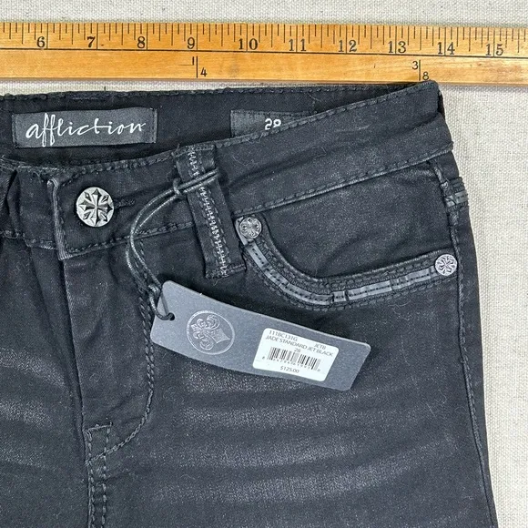 Affliction NWTs Women’s 28 Jade Standard Jet Black Stretch Denim Flared Jeans‎