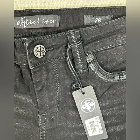 Affliction NWTs Women’s 28 Jade Standard Jet Black Stretch Denim Flared Jeans‎