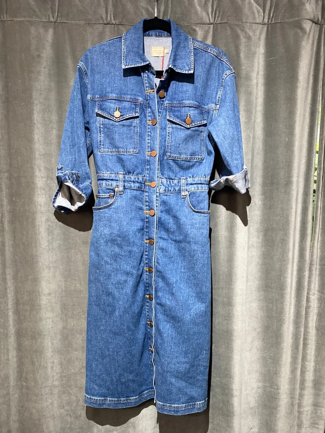 Alice & Olivia Jean Collared 3/4" Sleeve Button Down Midi Dress