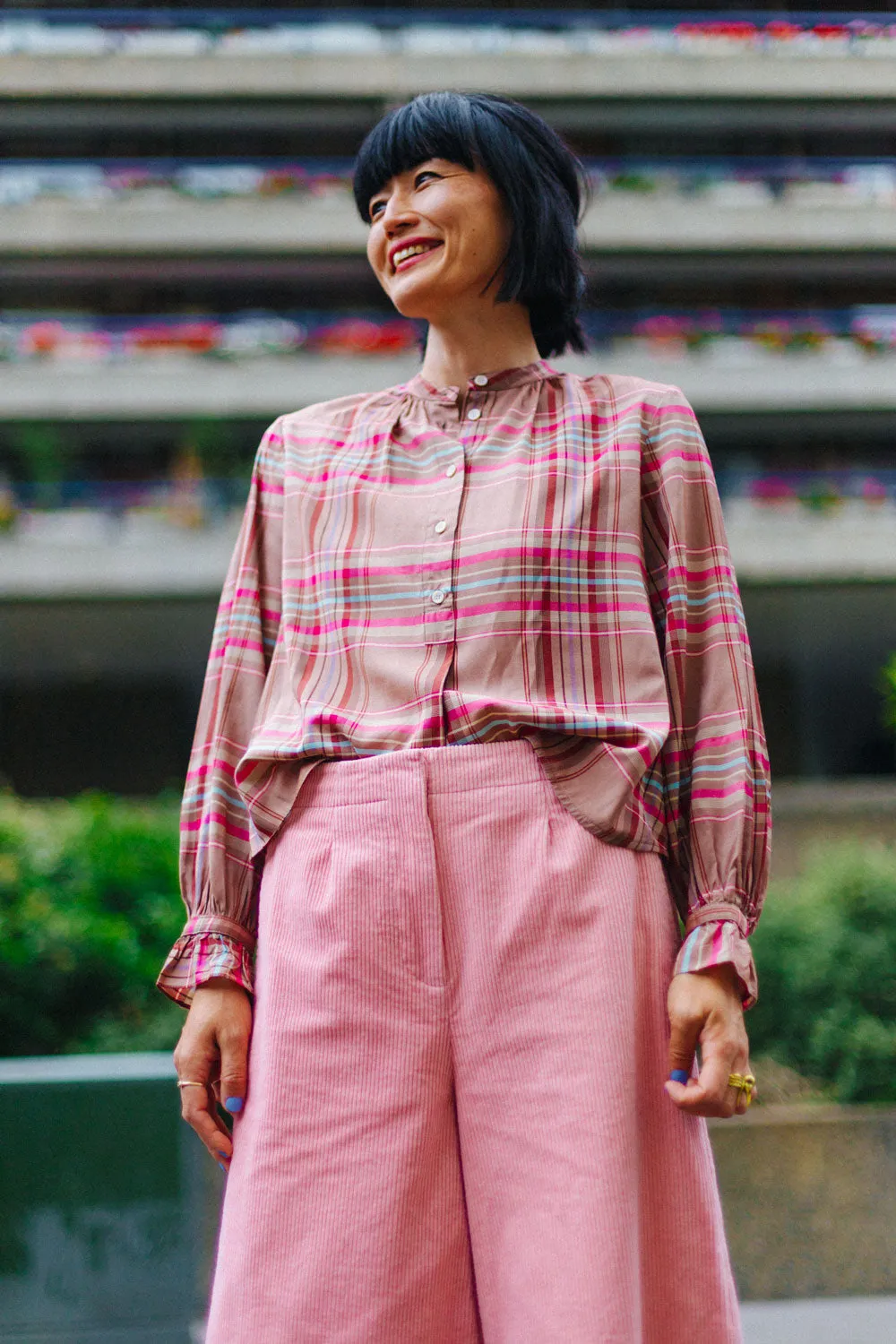 Amelia Wide Leg Culotte Trouser, Pink Corduroy Cotton