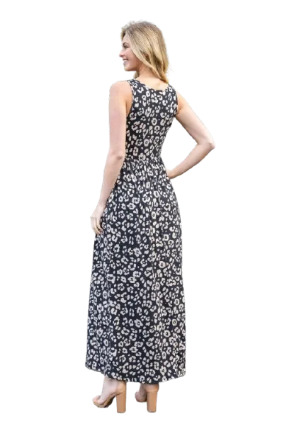 Animal Print Sleeveless Maxi Dress Black/Taupe  - Pack of 6