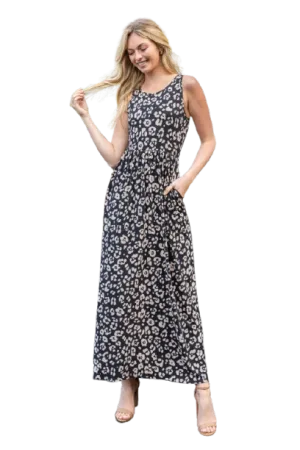 Animal Print Sleeveless Maxi Dress Black/Taupe  - Pack of 6