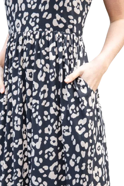 Animal Print Sleeveless Maxi Dress Black/Taupe  - Pack of 6