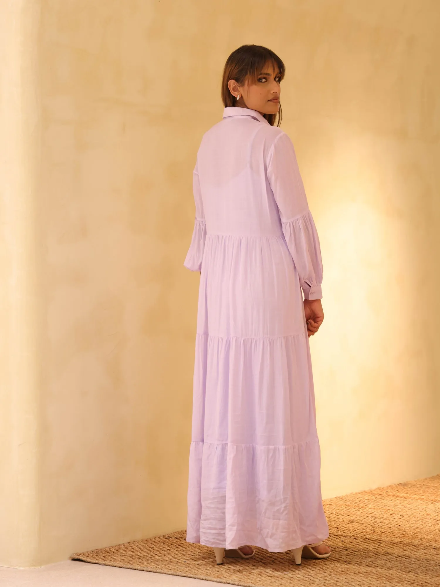 Balloon Sleeved Tiered Maxi Dress