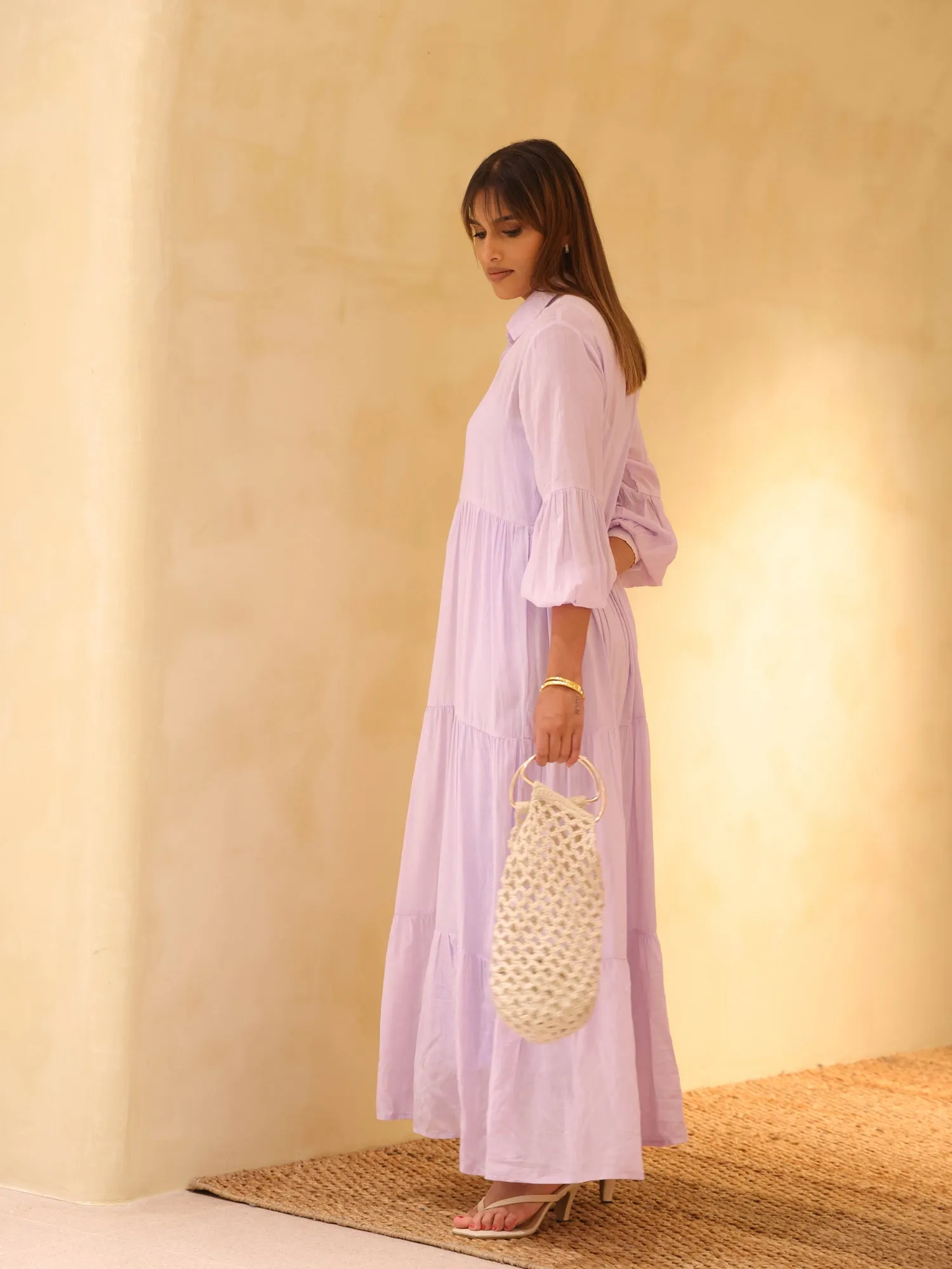 Balloon Sleeved Tiered Maxi Dress