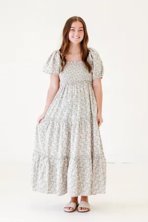 Best Contrast Floral Smocked Midi Dress