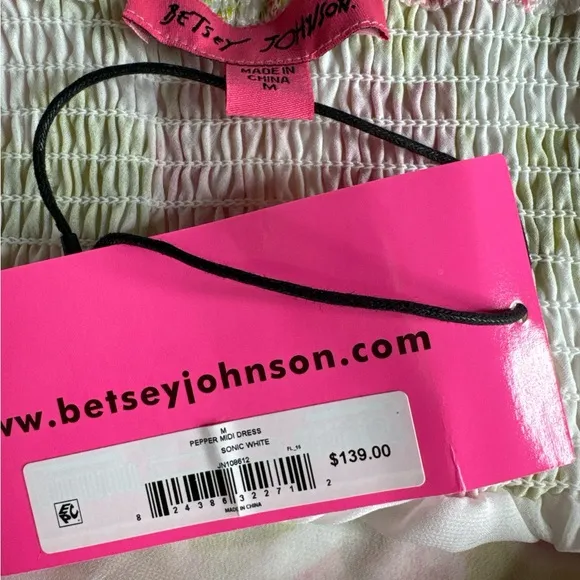 BETSEY JOHNSON Pepper Midi Dress in Color Sonic White, Size M.