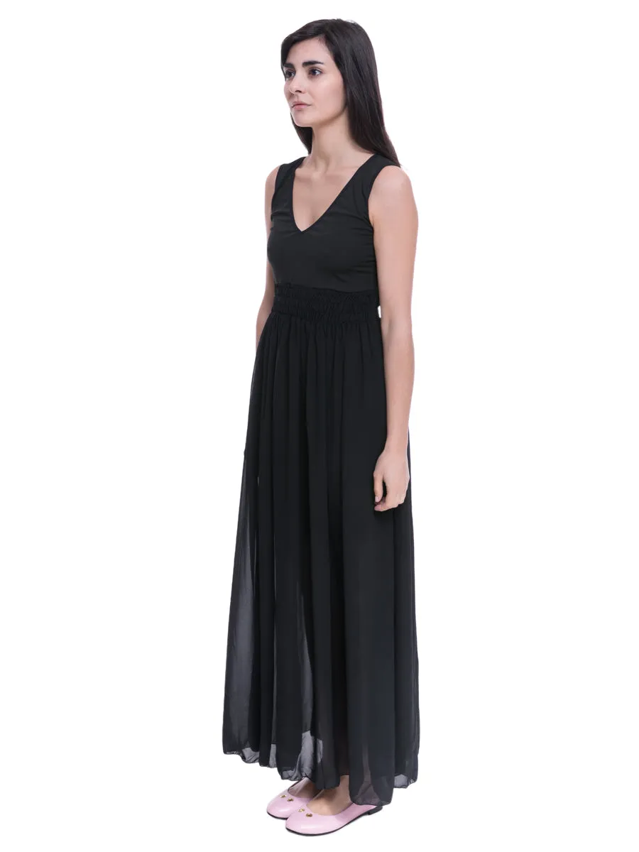 Black V-neck Maxi Dress