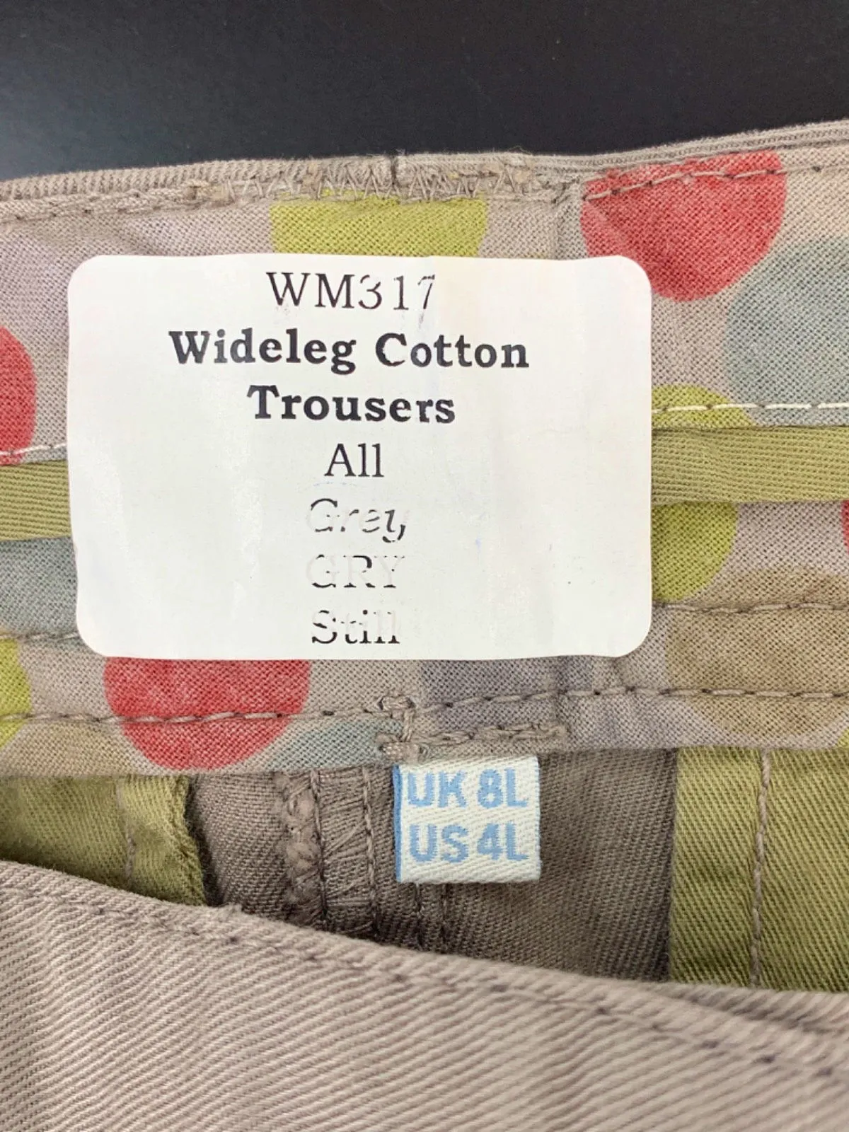 BODEN Grey Wide-leg Cotton Trousers UK 8 Long