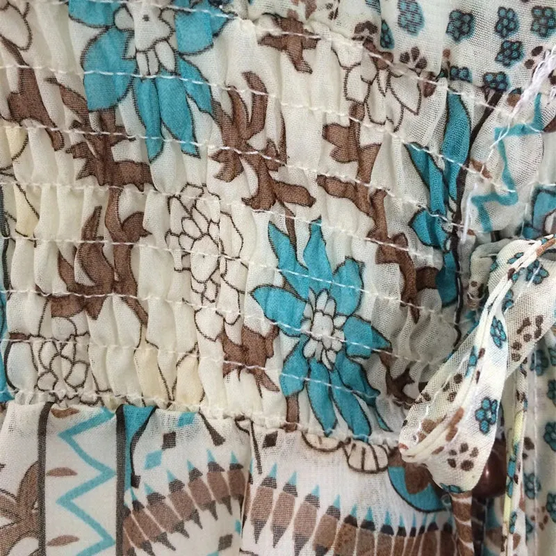 Boho Long Dress Vintage Floral Print Chiffon 3/4 Sleeve V-Neck Long Slit Summer Hippie Dresses