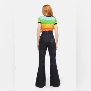 Bright &amp; Beautiful “Donna Rainbow Dreamer”High-Rise Flare Jeans Size 0 NWT