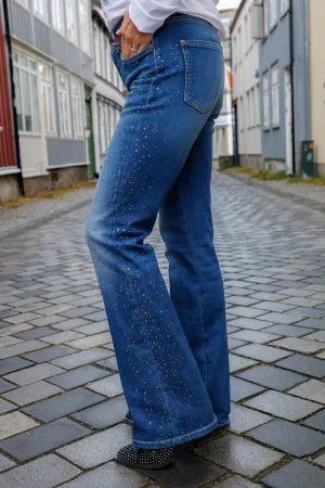 Cambio Paris flared blå jeans med smykkedetaljer