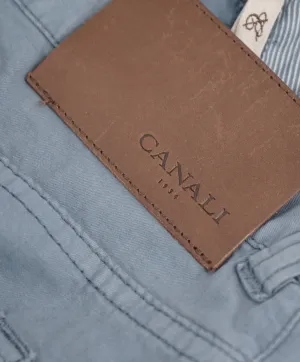 CANALI - Stone Blue Cotton/Silk/Elastane Flat Front 5-Pocket Pants - 39W