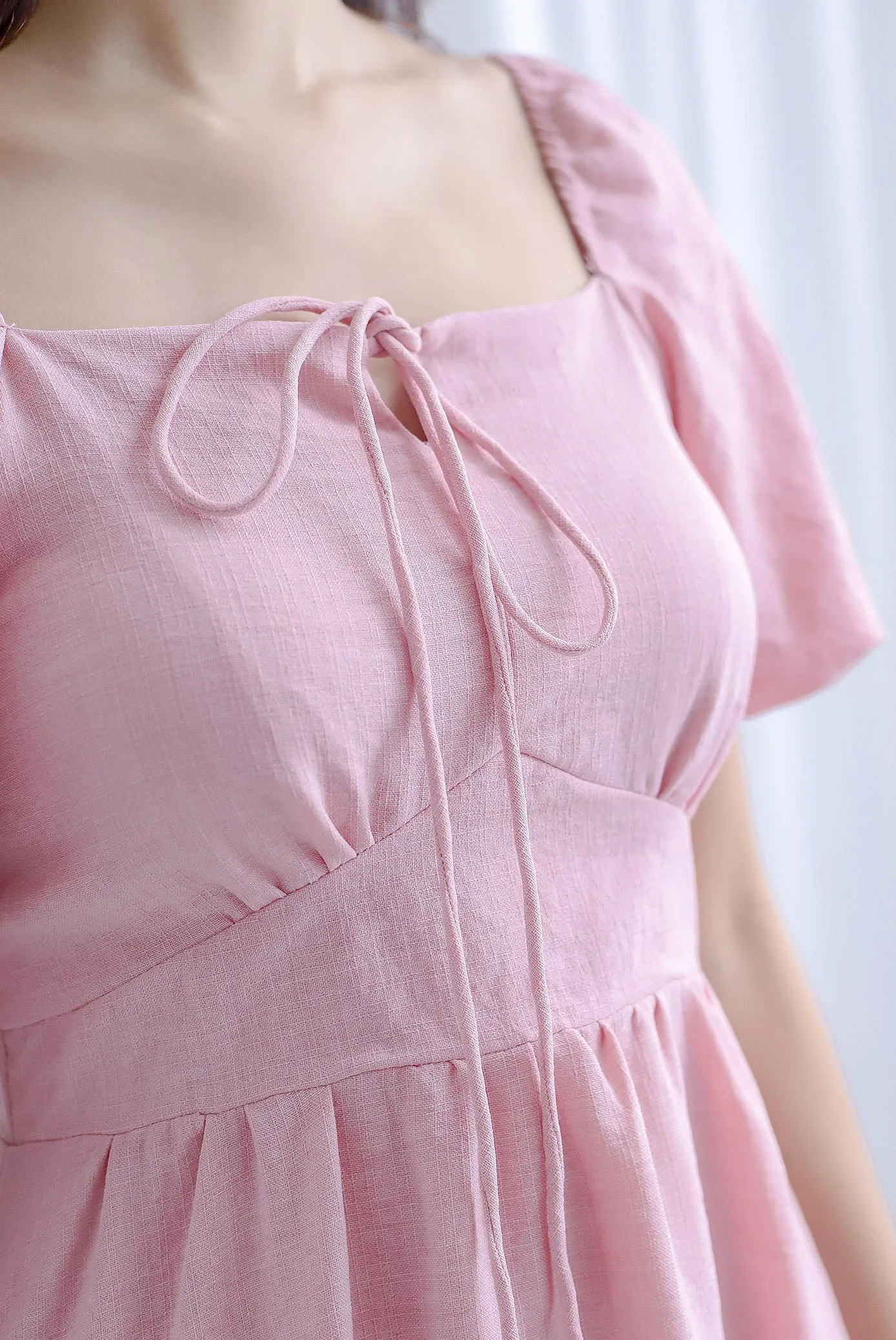 Carrington Puffy Sleeve Tie Up Maxi Dress In Pink