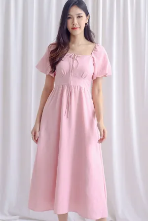 Carrington Puffy Sleeve Tie Up Maxi Dress In Pink