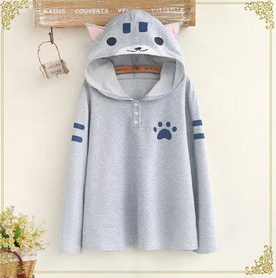 Cat Pattern Hooded T-Shirt