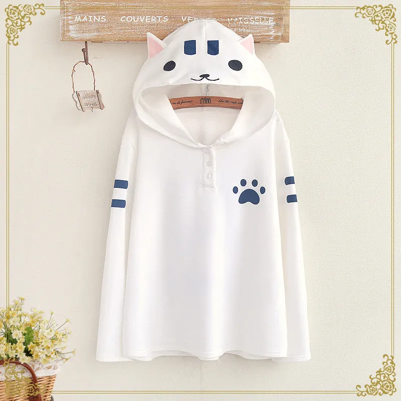 Cat Pattern Hooded T-Shirt