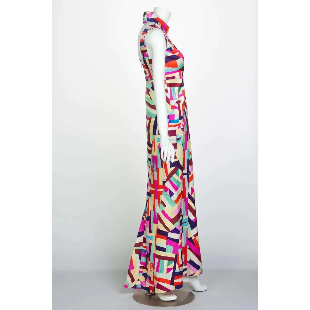 Chanel New Multicolored Print Cut Out Back Maxi Dress | Size 34 FR