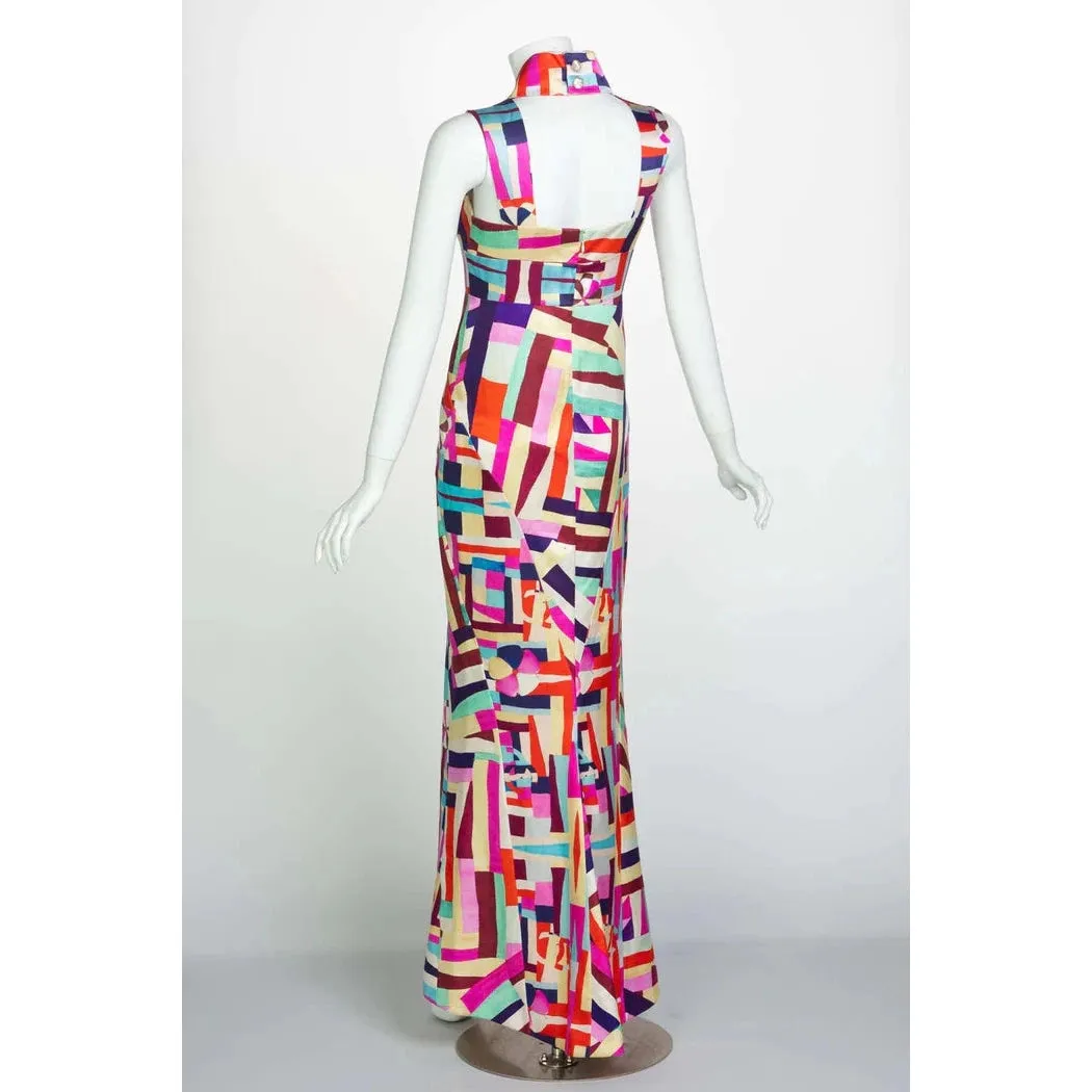 Chanel New Multicolored Print Cut Out Back Maxi Dress | Size 34 FR