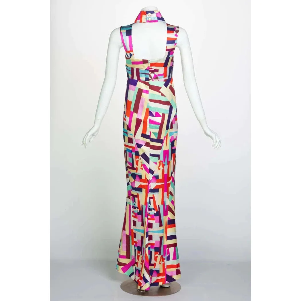 Chanel New Multicolored Print Cut Out Back Maxi Dress | Size 34 FR