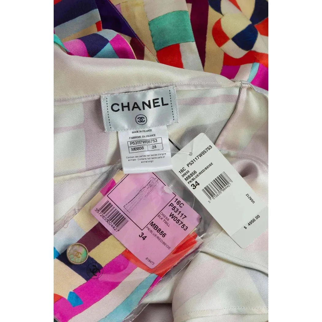 Chanel New Multicolored Print Cut Out Back Maxi Dress | Size 34 FR