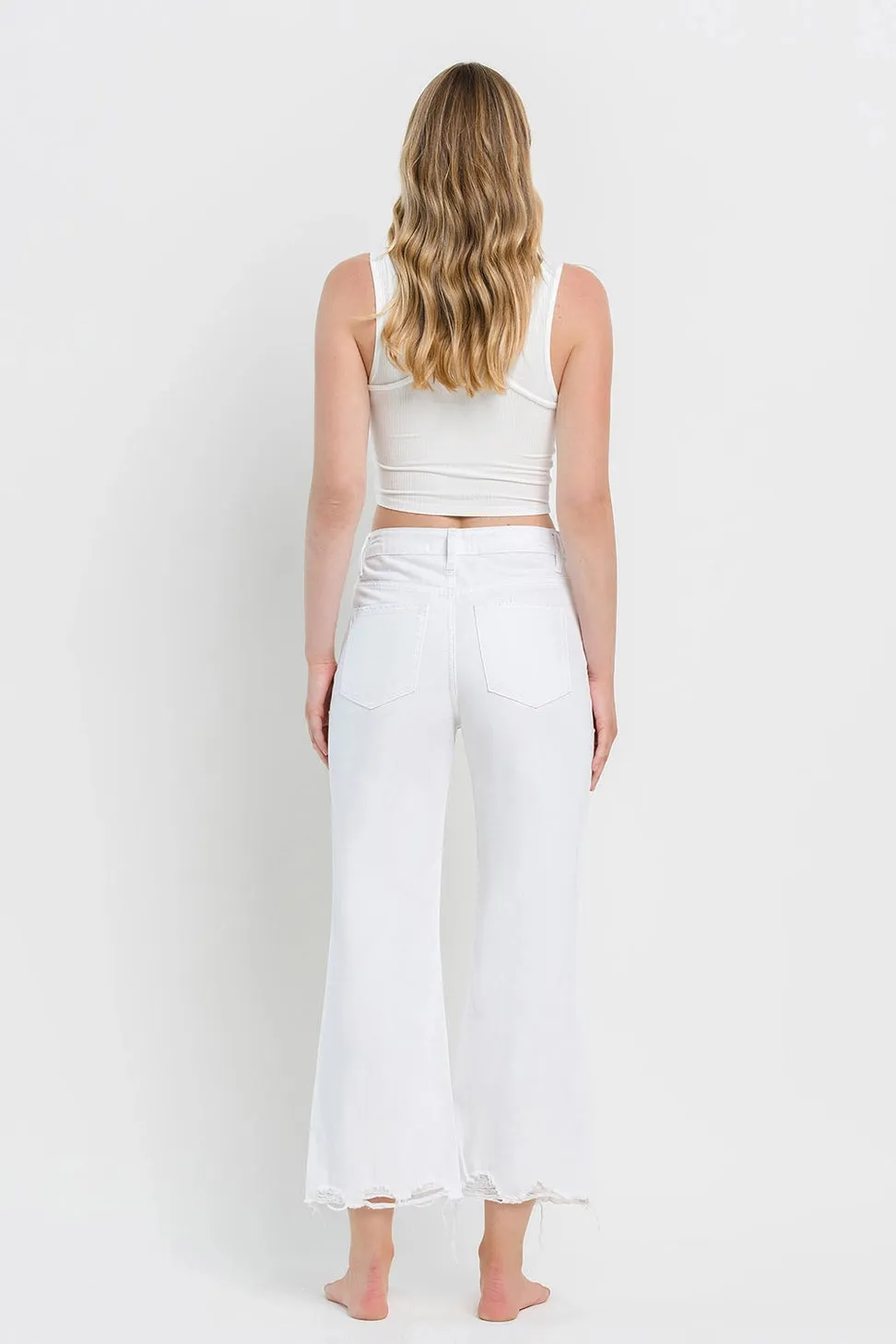 Channing 90's Distressed Crop Flare Jeans - White - SALE