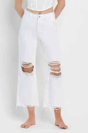 Channing 90's Distressed Crop Flare Jeans - White - SALE