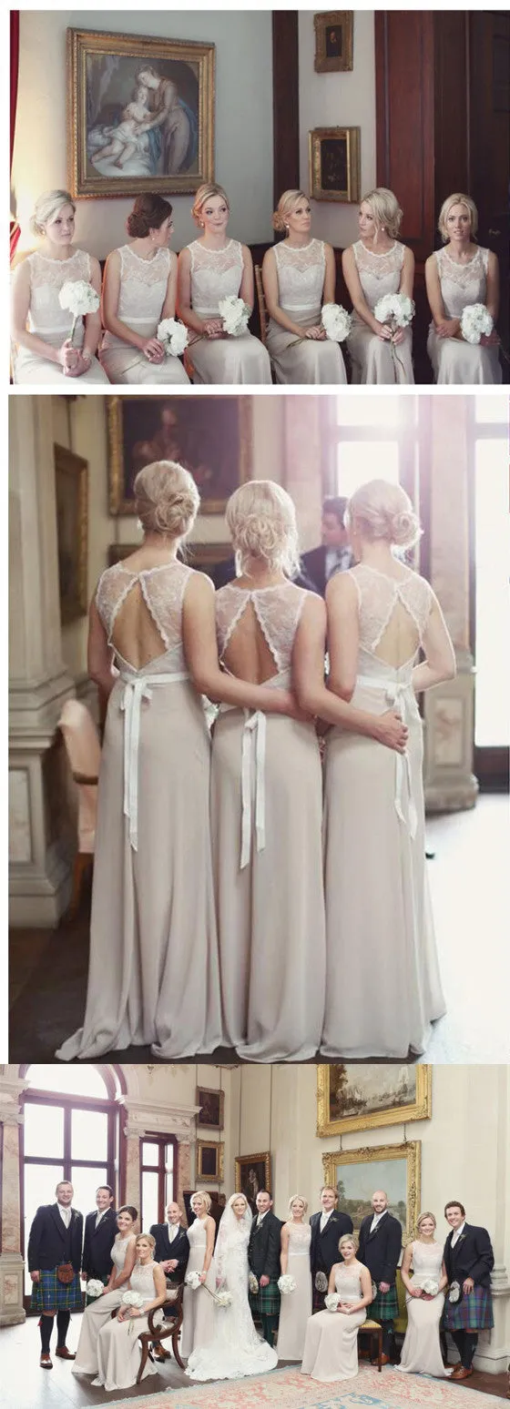 Charming Open Back Lace Top Illusion Cheap Bridesmaid Dresses, BG51074