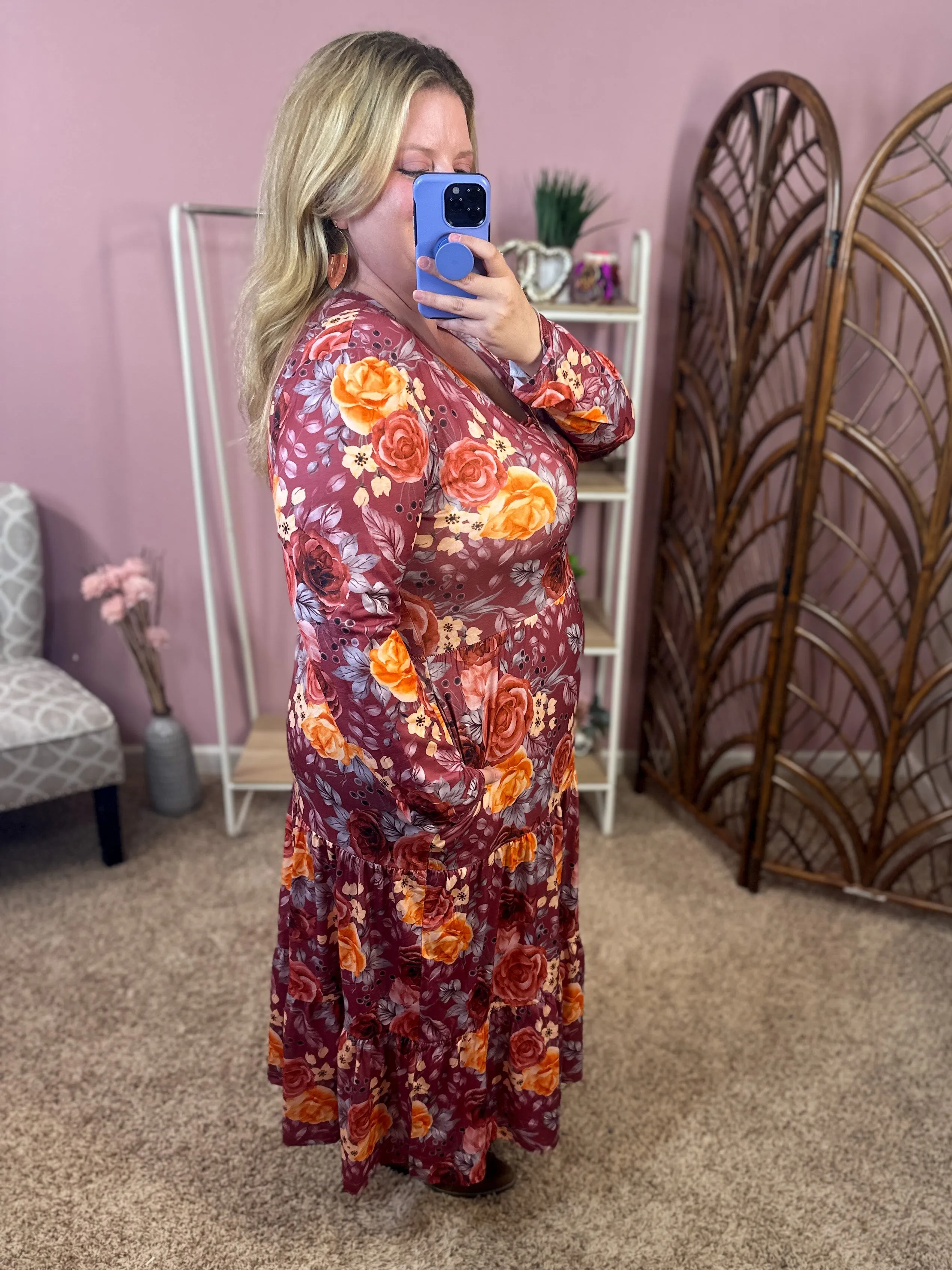 Charming the Crowd Midi Dress w/Pockets - Wine