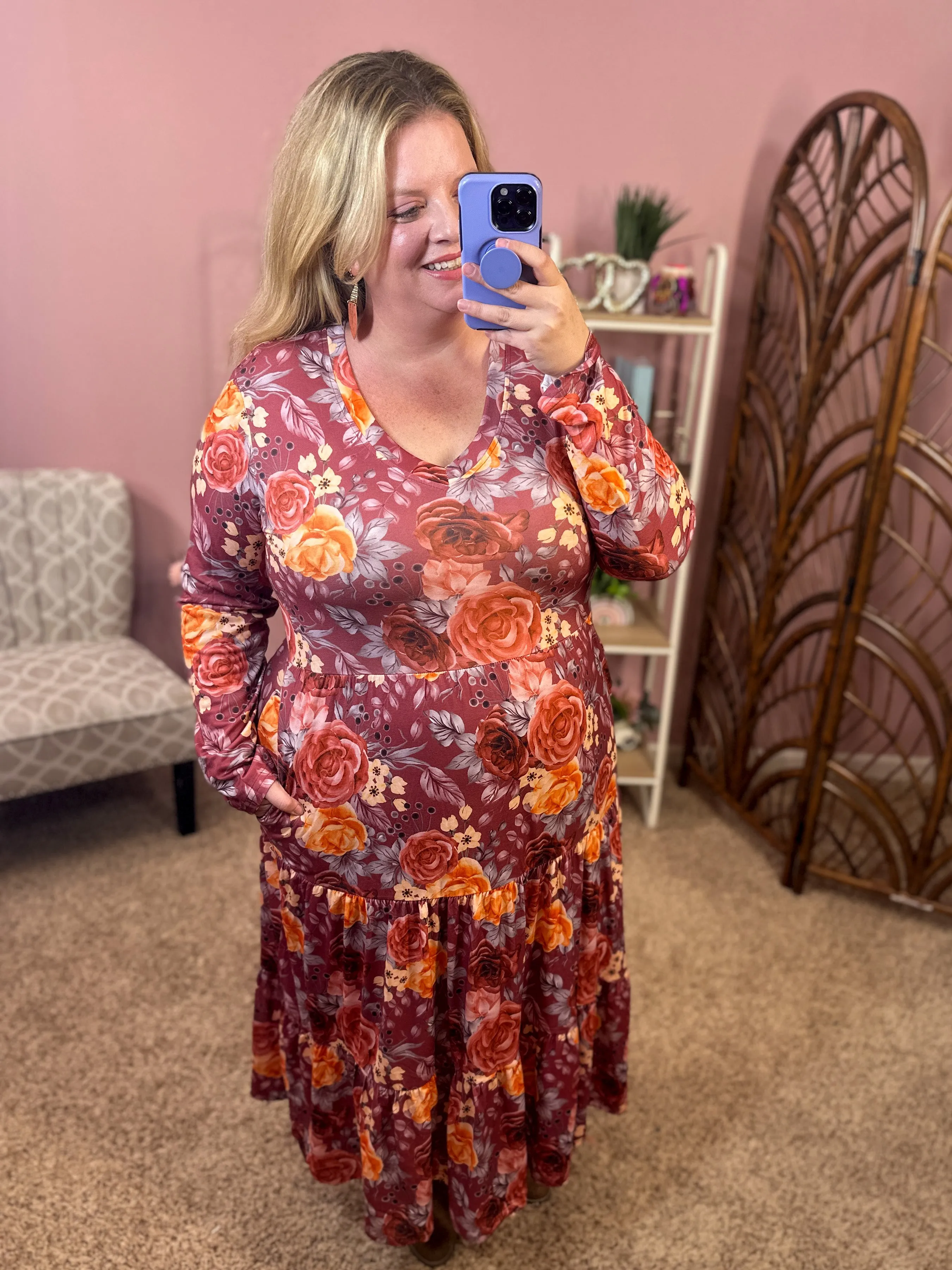 Charming the Crowd Midi Dress w/Pockets - Wine