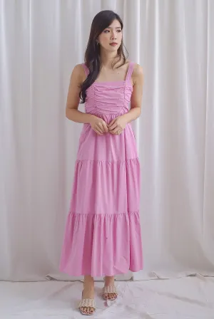 Charmion Spaghetti Ruched Tier Maxi Dress In Pink