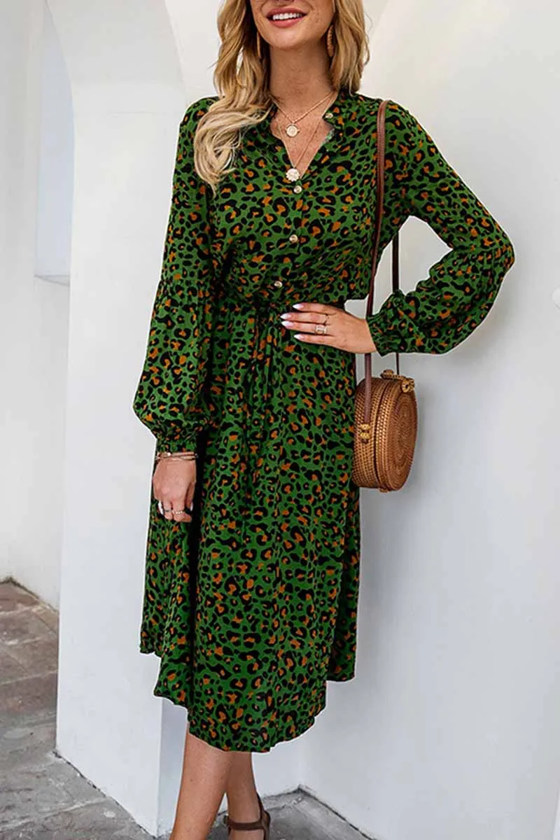 Chicindress Leopard Print V-neck Elegant Midi Dress