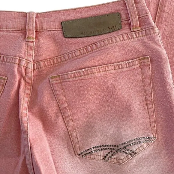 Christopher Blue Pink Bootcut Jeans Stretch Denim Rhinestone Western Boho Pant