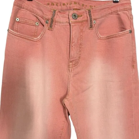 Christopher Blue Pink Bootcut Jeans Stretch Denim Rhinestone Western Boho Pant