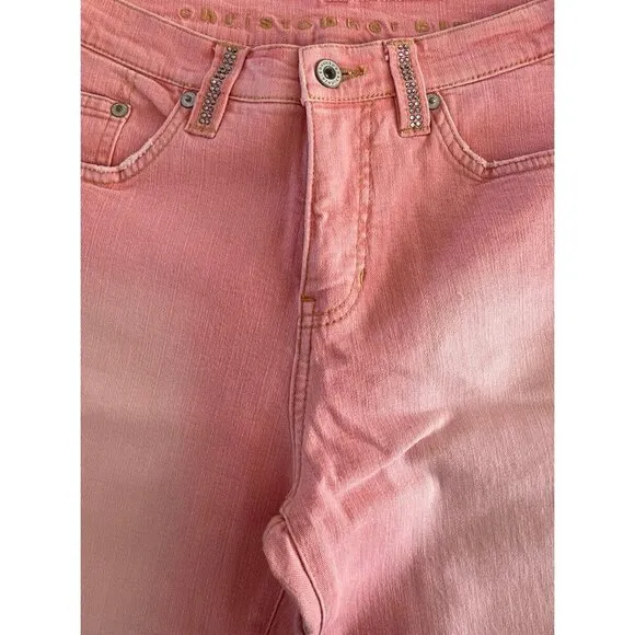 Christopher Blue Pink Bootcut Jeans Stretch Denim Rhinestone Western Boho Pant