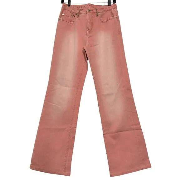 Christopher Blue Pink Bootcut Jeans Stretch Denim Rhinestone Western Boho Pant