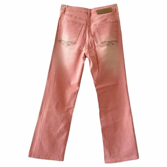 Christopher Blue Pink Bootcut Jeans Stretch Denim Rhinestone Western Boho Pant