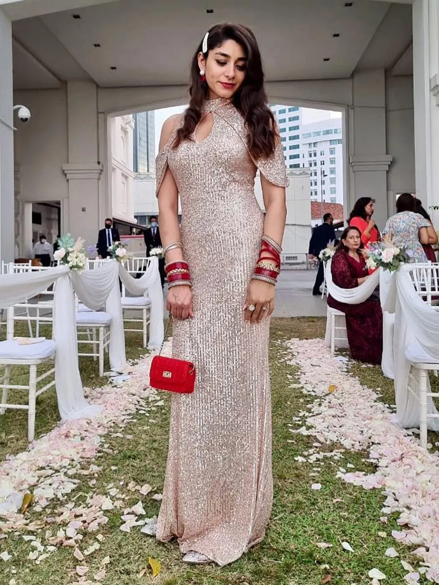 Cold Shoulder Mermaid Cutout Sequin Dress XH1696