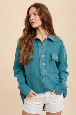 Collared Button Front Sweatshirt - Teal