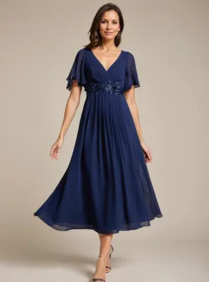Corrieanne midi Mother of the groom dress in navy Express NZ wide