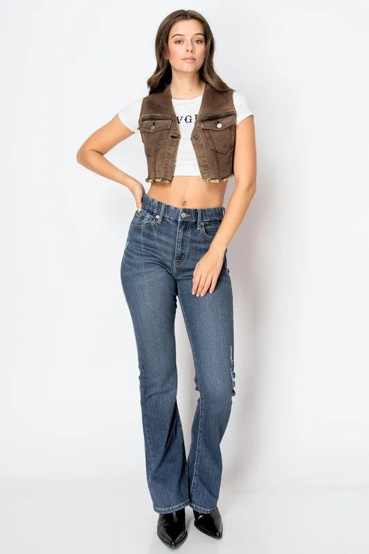 CORSET& ECO FABRIC HIGH RISE PHONE POCKET BOOTCUT
