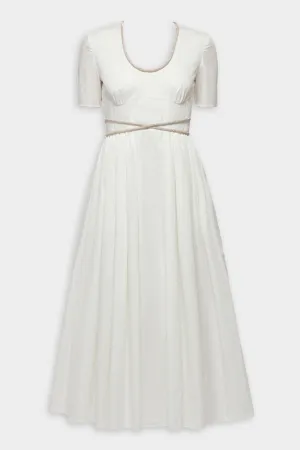 Cotton Diamante Trim Dress in White